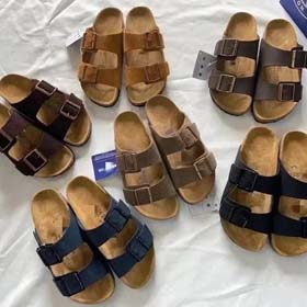 BIRKENSTOCK Pizzeri uomini e donne doppia fibbia piatte pantofole in pelle genuina sughero letto con  