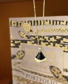 Bulgari nuovo colore nero agata ventilatore collana-3584  