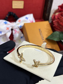 Louis Vuitton LV quarzo rosa lettera floreale oro braccialetto aperto-3720  