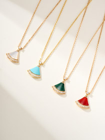 Bulgari ventilatore bianco madreperla diamante rosa oro carneliano blu verde ciondolo collana-3767  