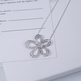 Van Cleef & Arpels platino pieno diamante grande fiore girasole collana-3770  