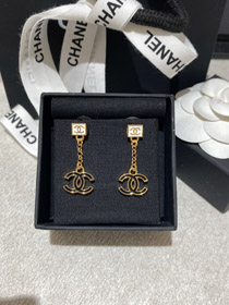 Chanel nero e bianco smalto quadrato doppio C orecchini-3952  